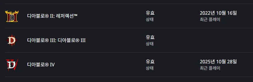 디아블로 마지막 플레이타임