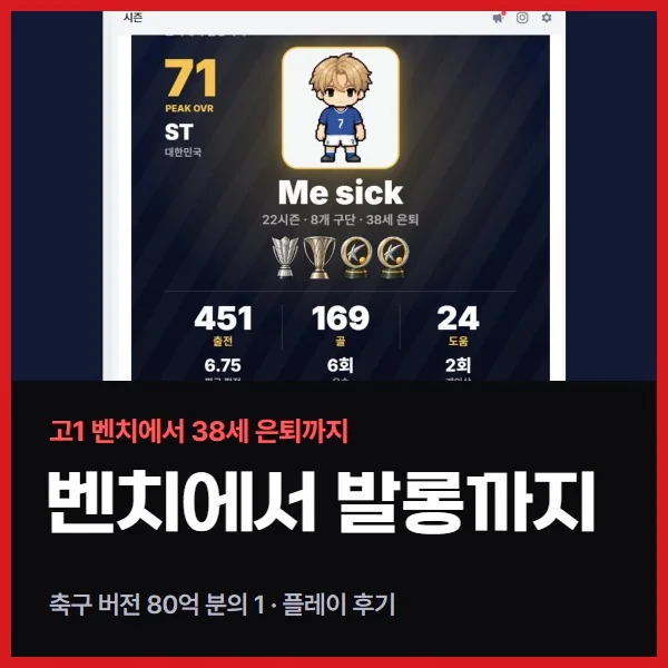 벤치에서 발롱까지 후기, 고1 벤치에서 38세 은퇴까지 22시즌 축구 인생 (80억 분의 1과 비교)